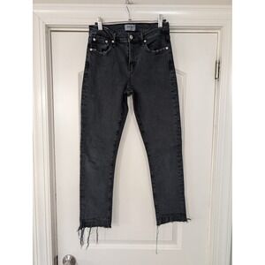 AGOLDE Toni Mid Rise Straight Leg Crop Fray Hem Black‎ Wash Denim Jeans 26